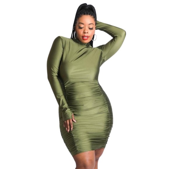 Women's Bodycon Dress with Back Zip Olive XL - 3XL - Picture 1 of 4